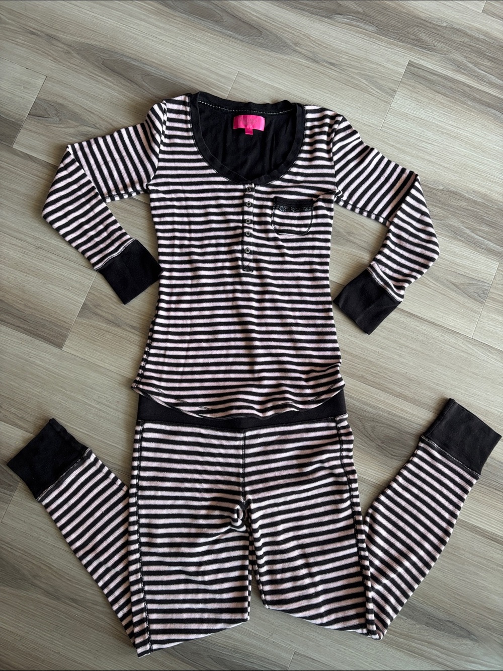 Victoria's Secret Black and Pink Striped Pajama Set